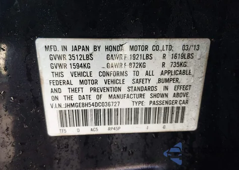 2013 Honda Fit Sport z USA, uszkodzony, nr VIN JHMGE8H54DC036727